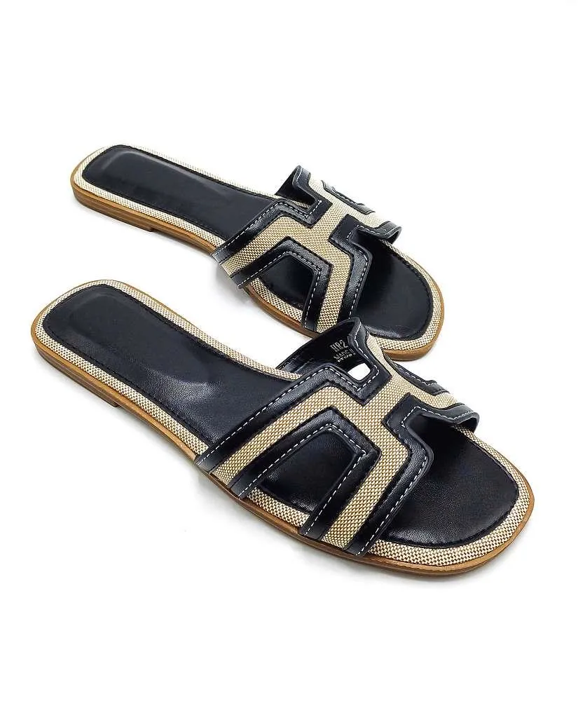Marla Piping Detail Cut Out Sliders in Black
