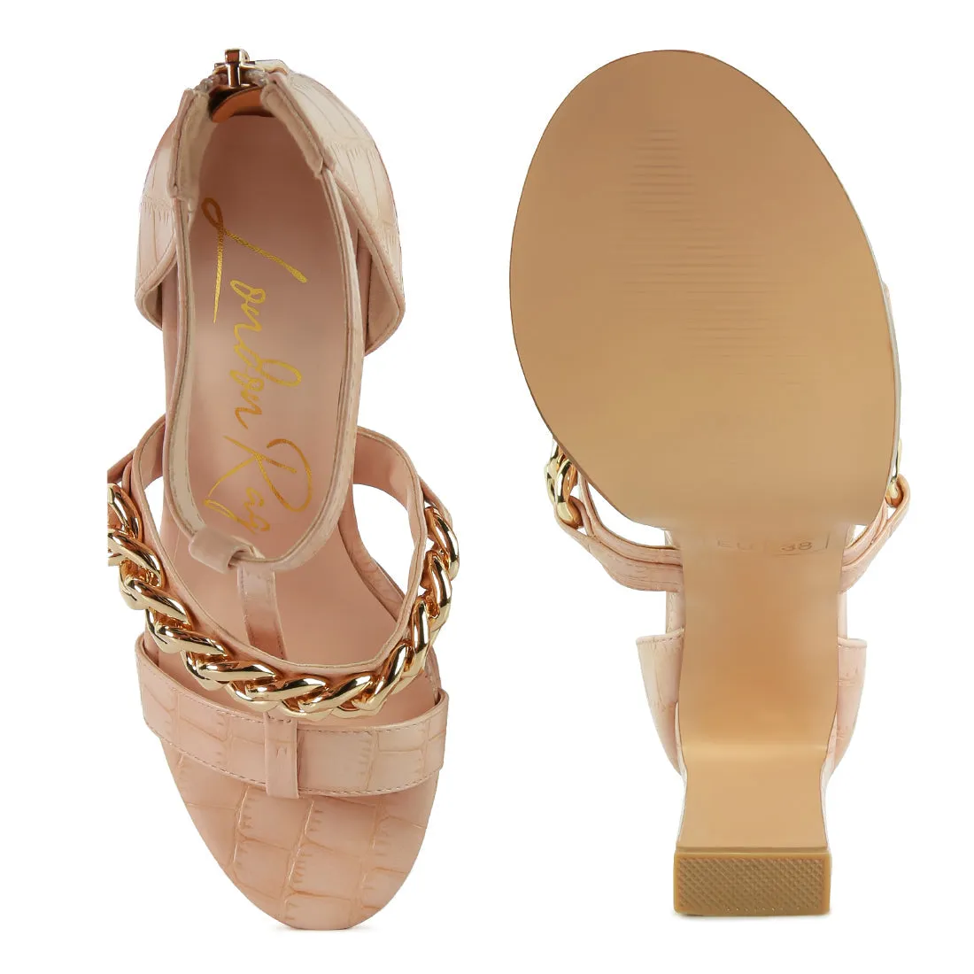 Peach Bonita Metal Chain Zip Up Sandal