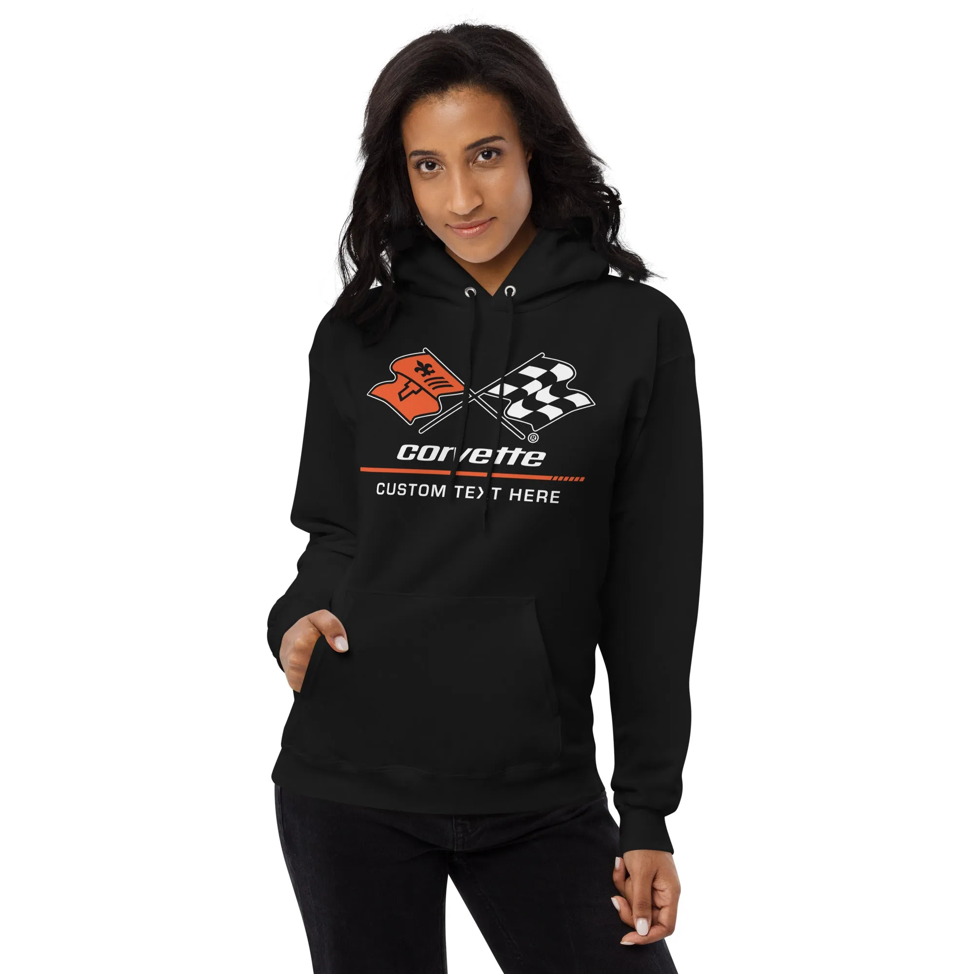 Personalized Corvette C3 Racing Flag Logo Hoodie, Unisex Fleece Pullover Sweatshirt, Custom Gift for Car Enthusiasts and Corvette Fans