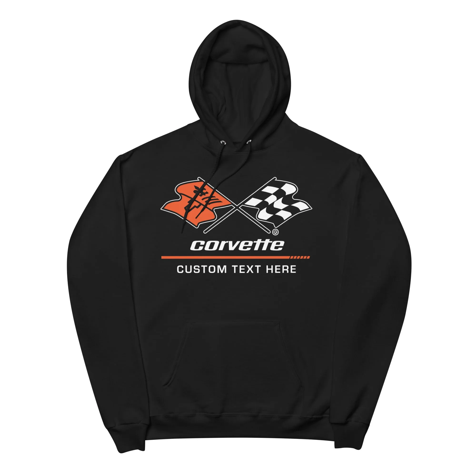 Personalized Corvette C3 Racing Flag Logo Hoodie, Unisex Fleece Pullover Sweatshirt, Custom Gift for Car Enthusiasts and Corvette Fans