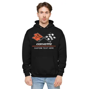 Personalized Corvette C3 Racing Flag Logo Hoodie, Unisex Fleece Pullover Sweatshirt, Custom Gift for Car Enthusiasts and Corvette Fans
