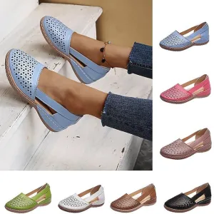 Purpdrank - Women's Sandals Wedge Sandals Comfort Shoes Plus Size Outdoor Work Daily Summer Hollow Out Flat Heel Round Toe Classic Casual Minimalism Walking Shoes Faux Leather Loafer Solid Color Solid Colored