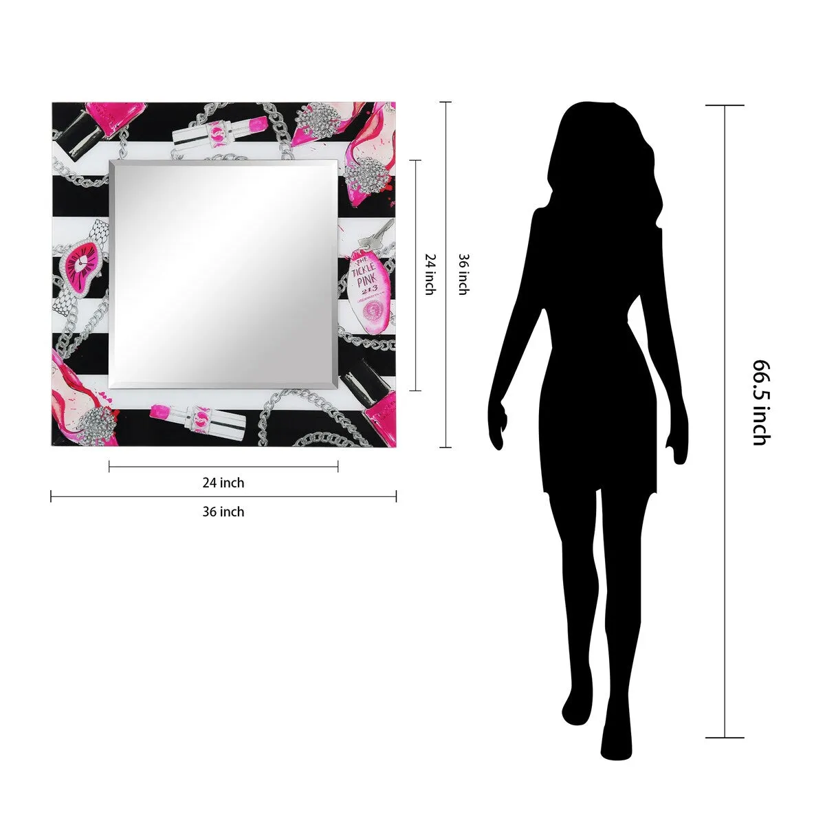 "Essentials" Square Beveled Mirror on Free Floating Printed Tempered Art Glass - 36" x 36"