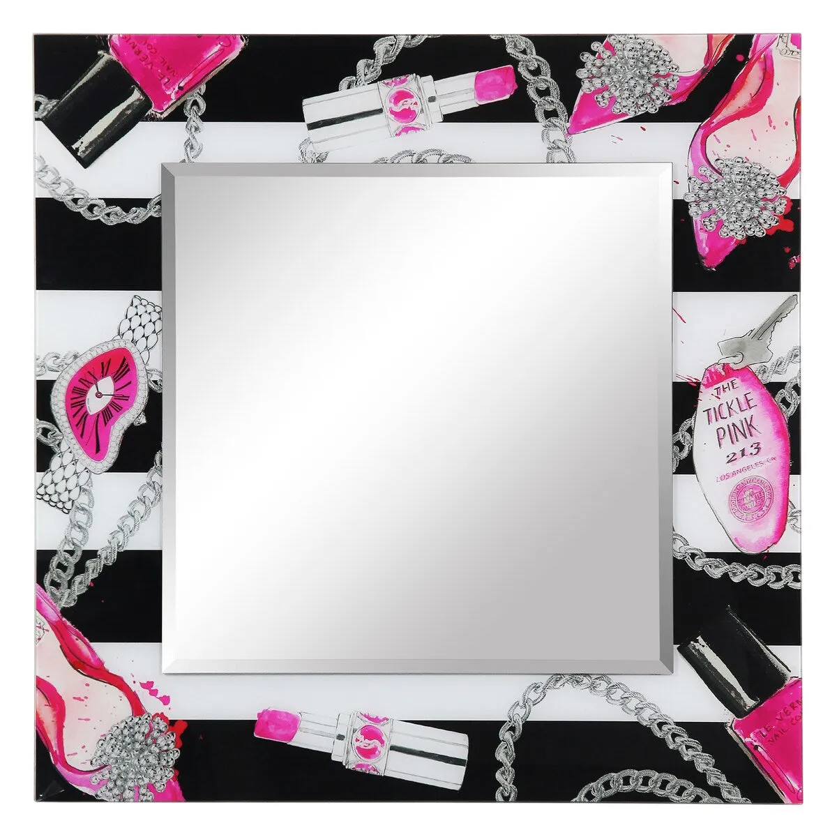 "Essentials" Square Beveled Mirror on Free Floating Printed Tempered Art Glass - 36" x 36"