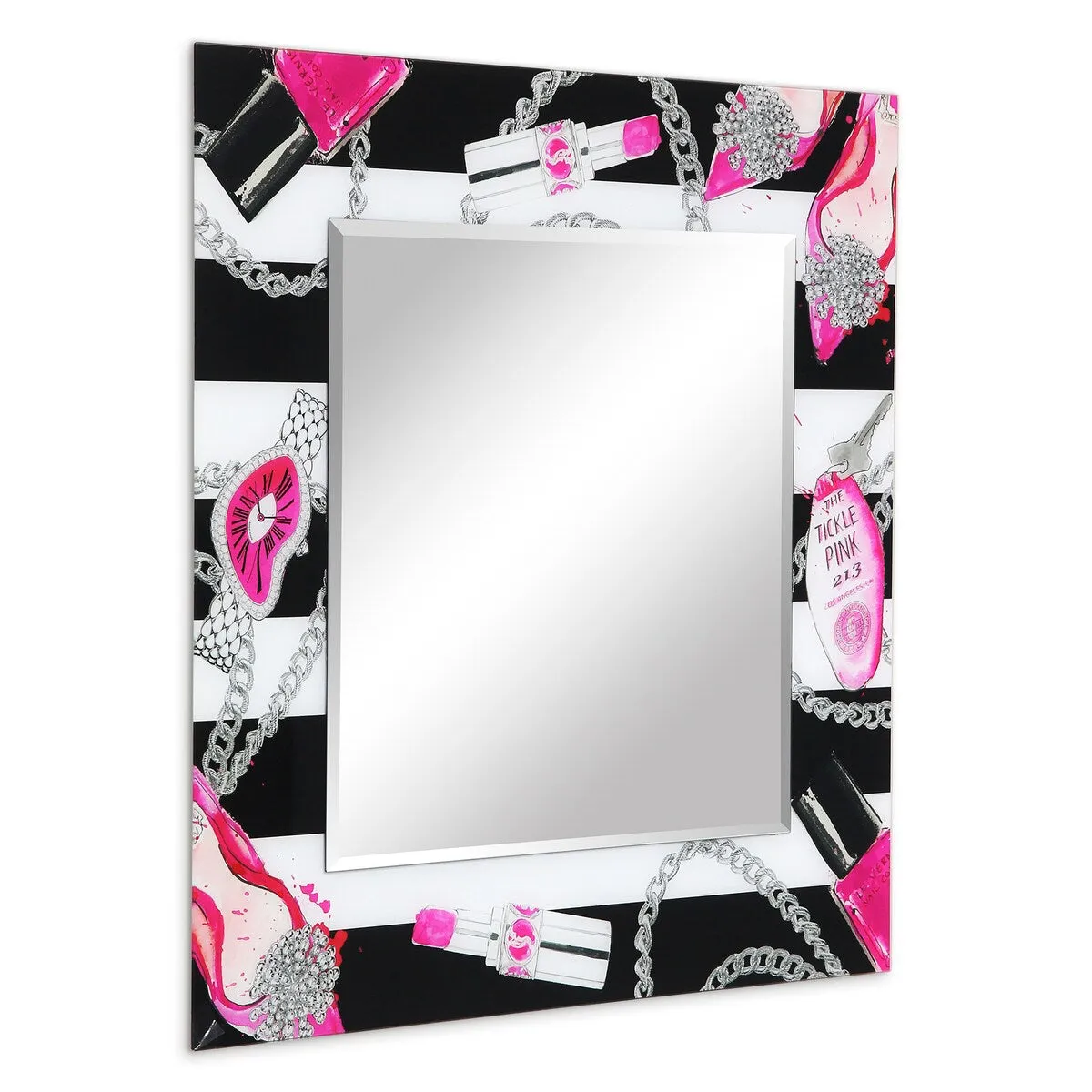 "Essentials" Square Beveled Mirror on Free Floating Printed Tempered Art Glass - 36" x 36"