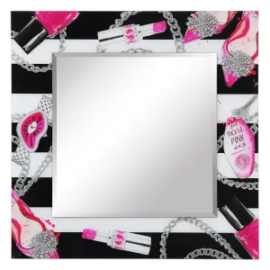 "Essentials" Square Beveled Mirror on Free Floating Printed Tempered Art Glass - 36" x 36"