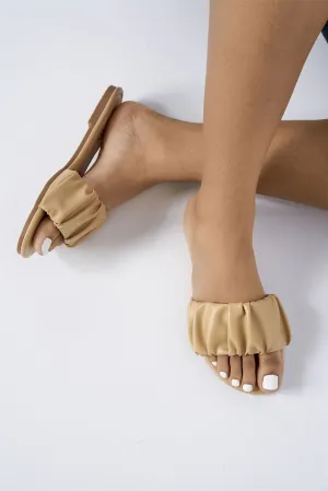 Raye Flat Ruched Sandal in Nude