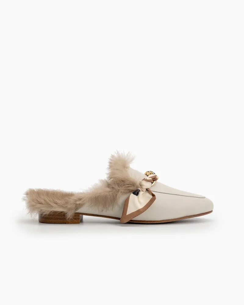 Ribbon Decor Flat Fur Comfortable Slippers Mules