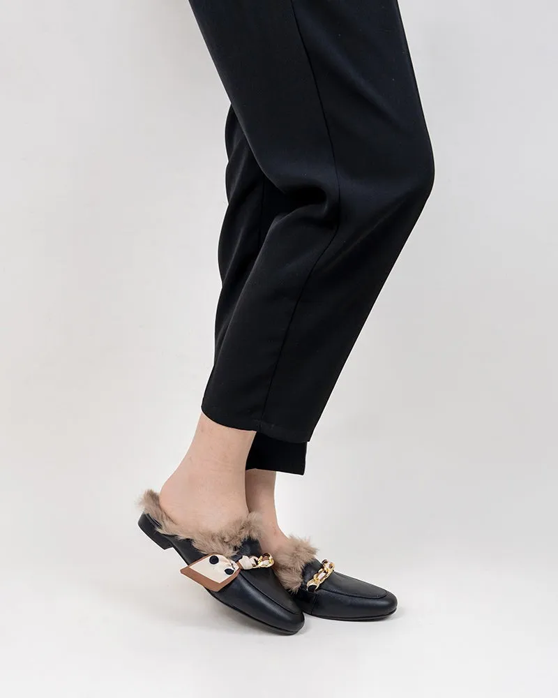 Ribbon Decor Flat Fur Comfortable Slippers Mules