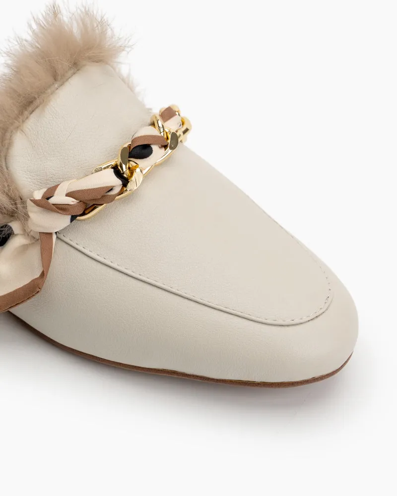 Ribbon Decor Flat Fur Comfortable Slippers Mules