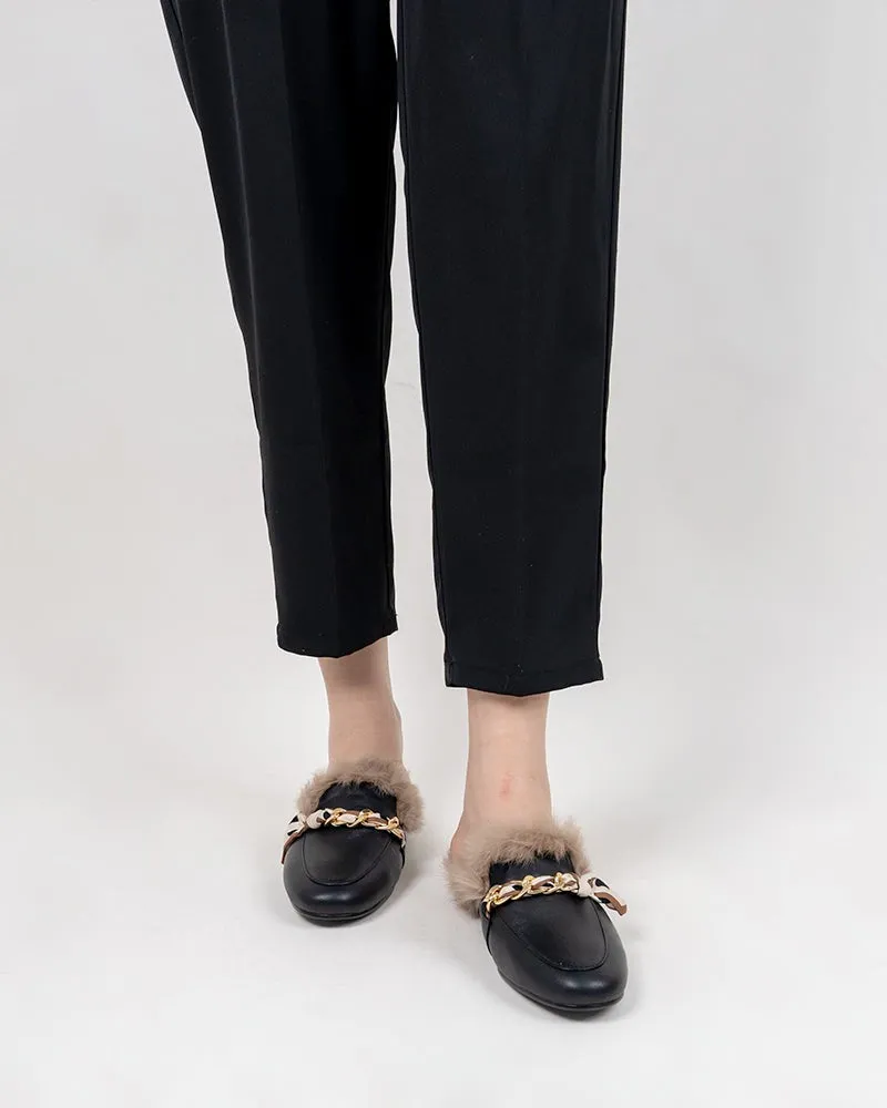 Ribbon Decor Flat Fur Comfortable Slippers Mules