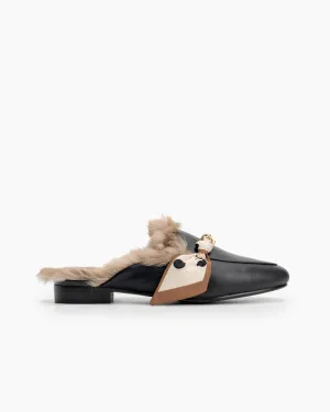 Ribbon Decor Flat Fur Comfortable Slippers Mules