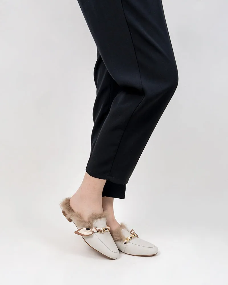 Ribbon Decor Flat Fur Comfortable Slippers Mules