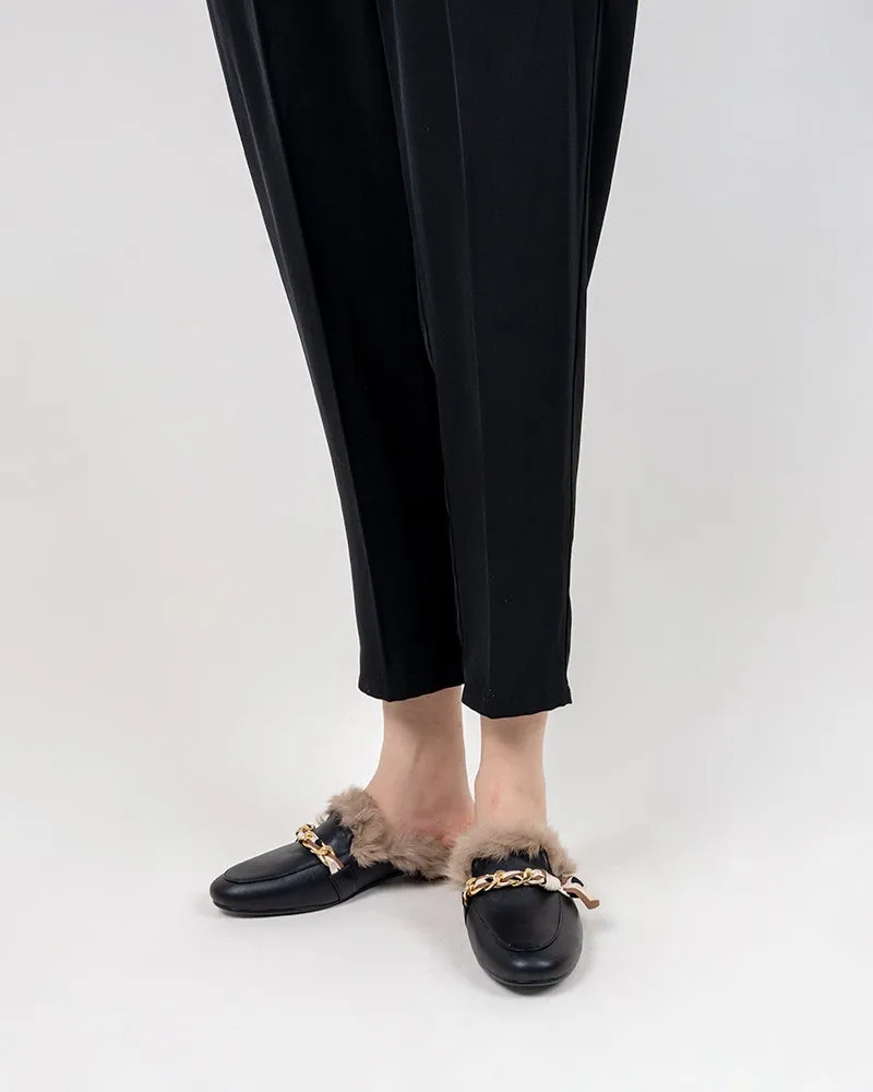 Ribbon Decor Flat Fur Comfortable Slippers Mules