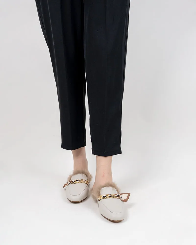 Ribbon Decor Flat Fur Comfortable Slippers Mules