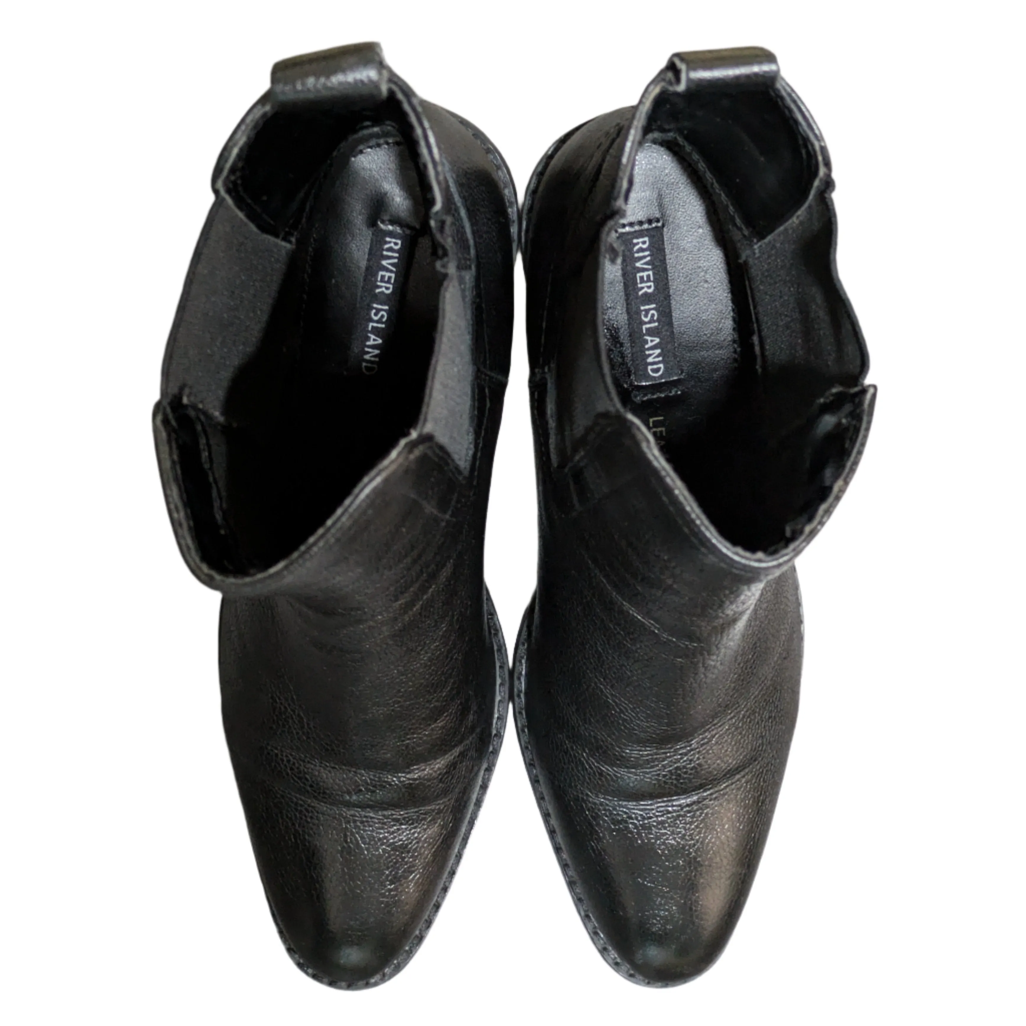 River Island Black Leather Ankle Cowboy Style Boots Size EU 37 / UK 4 / US 6