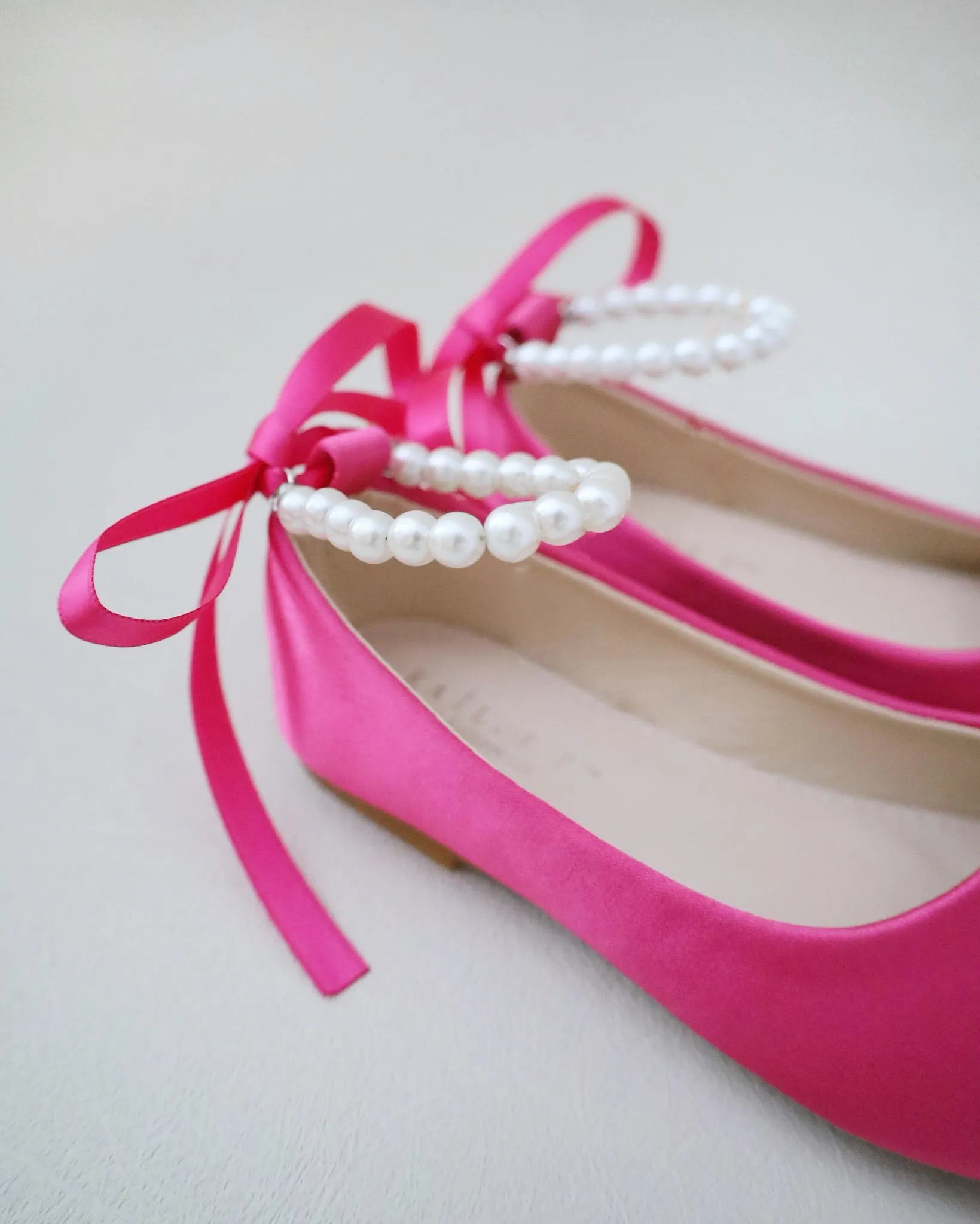 Satin Flats with All Pearls Ankle Strap