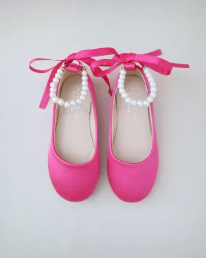 Satin Flats with All Pearls Ankle Strap