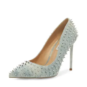 Steve Madden Vala-S Denim Fabric Stud Printed High Stiletto Pointed Toe Dress Pumps