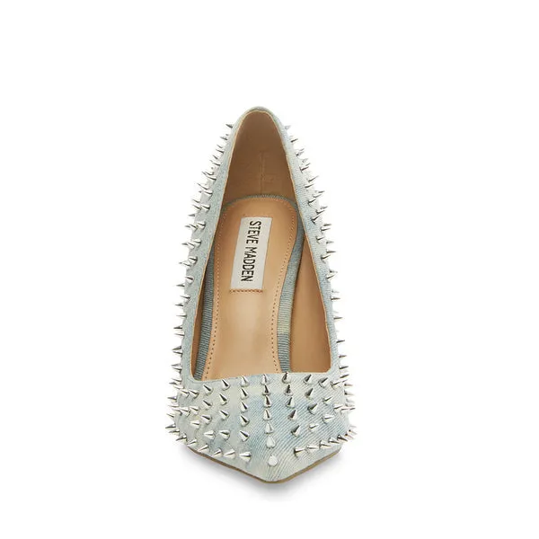 Steve Madden Vala-S Denim Fabric Stud Printed High Stiletto Pointed Toe Dress Pumps