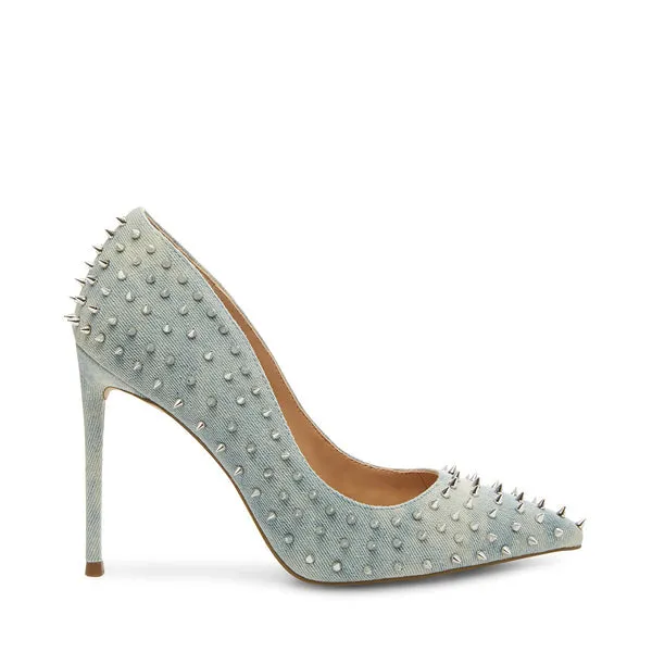 Steve Madden Vala-S Denim Fabric Stud Printed High Stiletto Pointed Toe Dress Pumps
