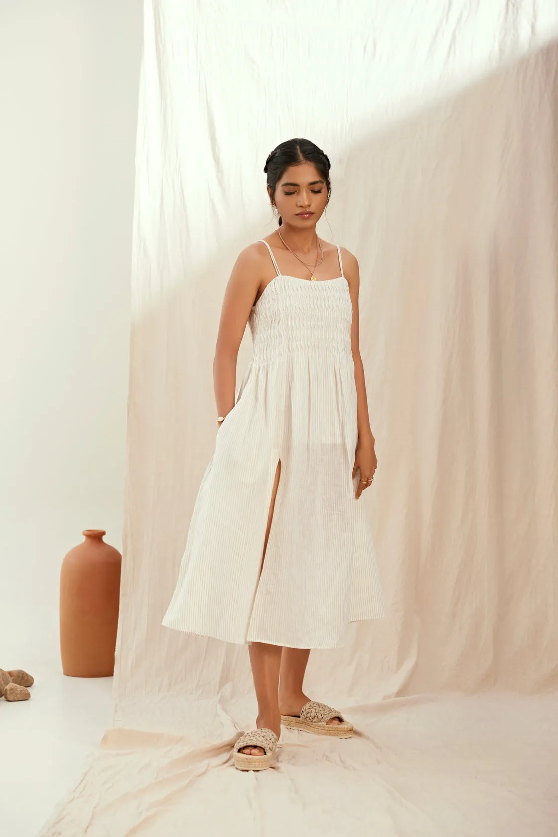 Stripe printed cotton long dress
