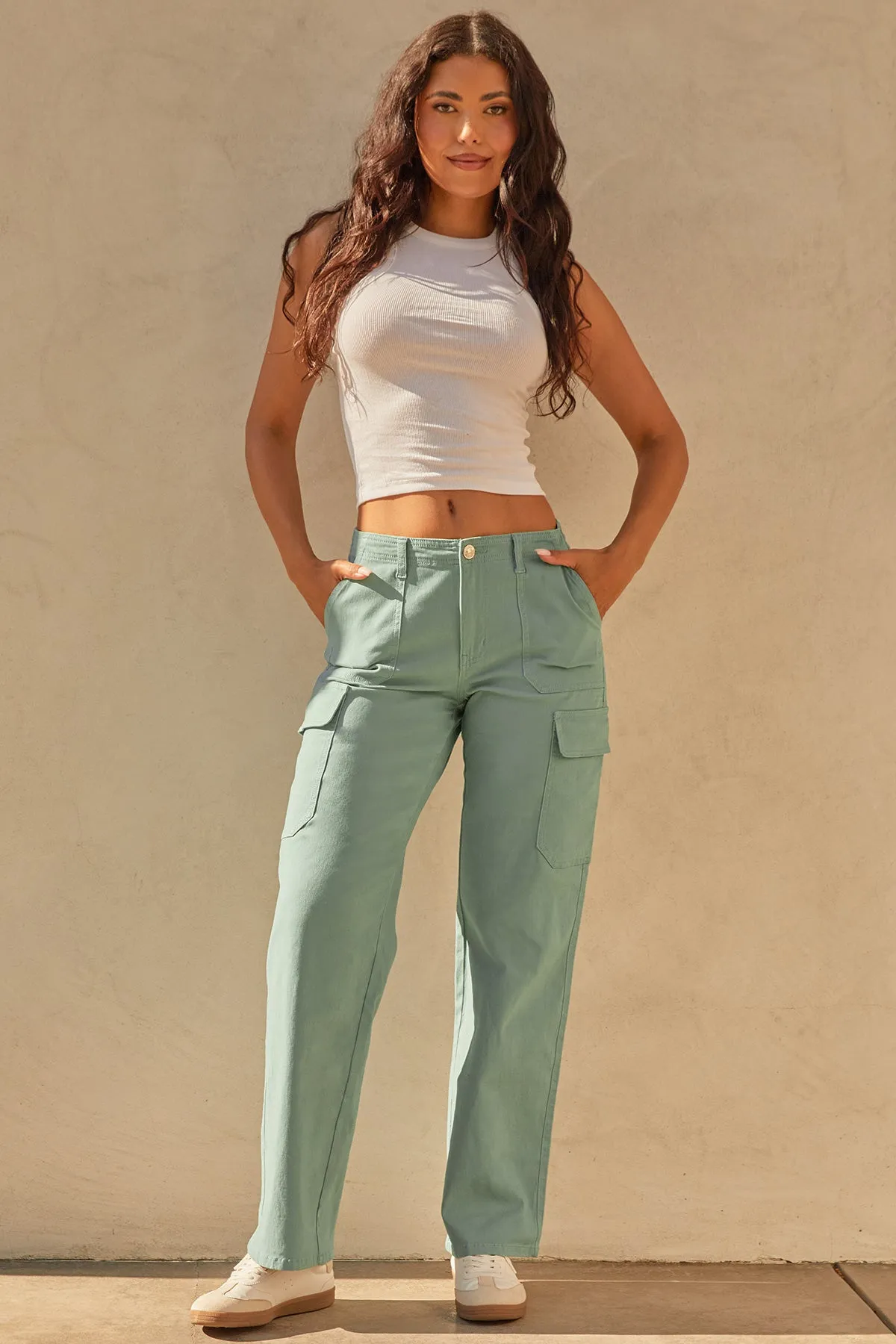 Womens High Rise Straight Leg Cargo Pants