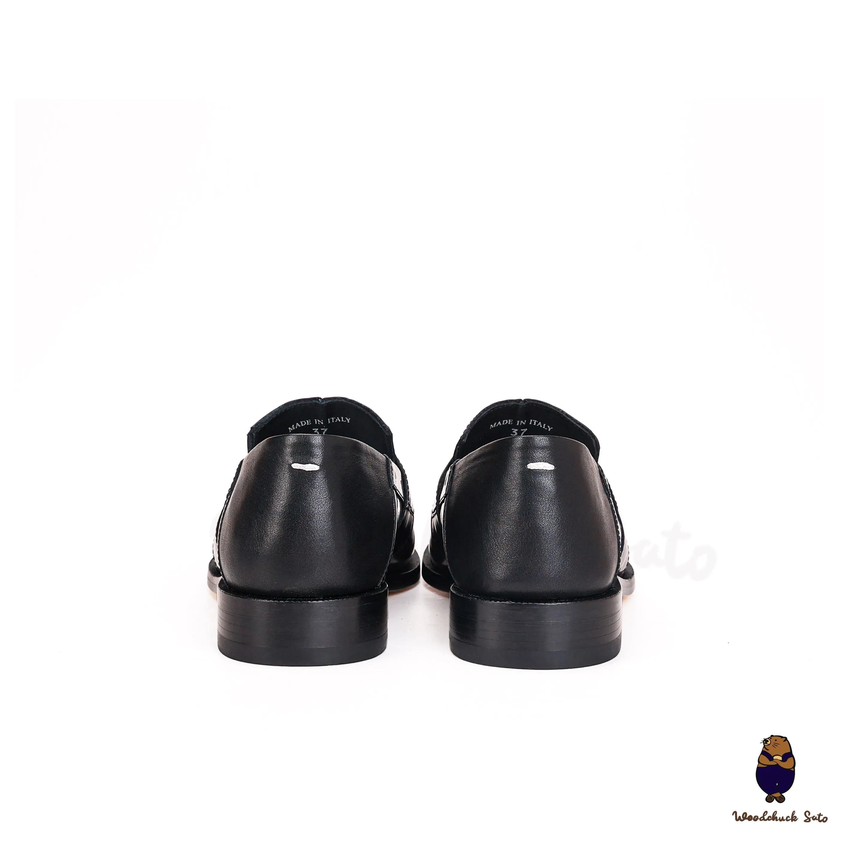 WoodChuckSato Women's Men's Vintage Black Tabi Split-Toe Cow Leather Flat Shoes Sizes EU 35-47