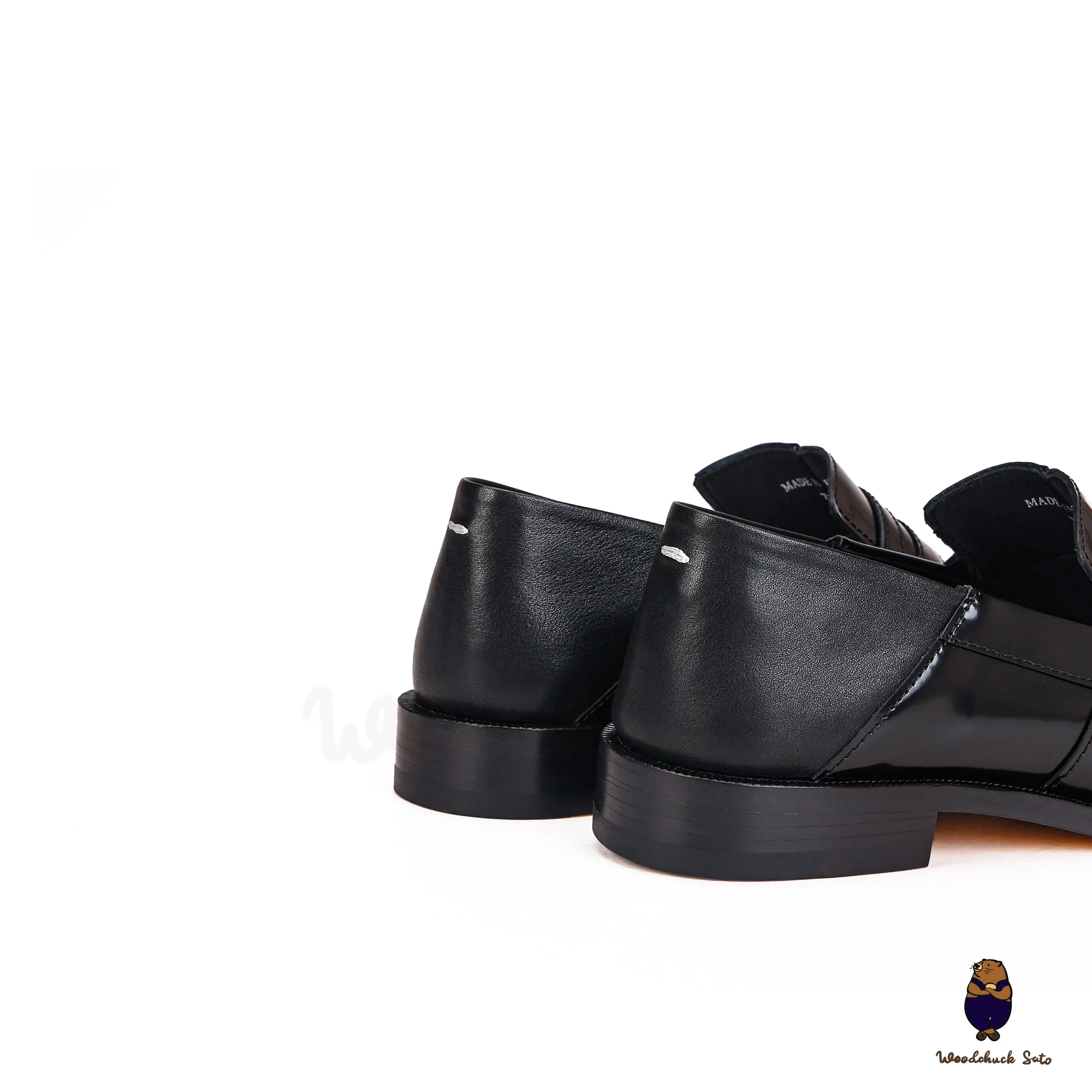 WoodChuckSato Women's Men's Vintage Black Tabi Split-Toe Cow Leather Flat Shoes Sizes EU 35-47