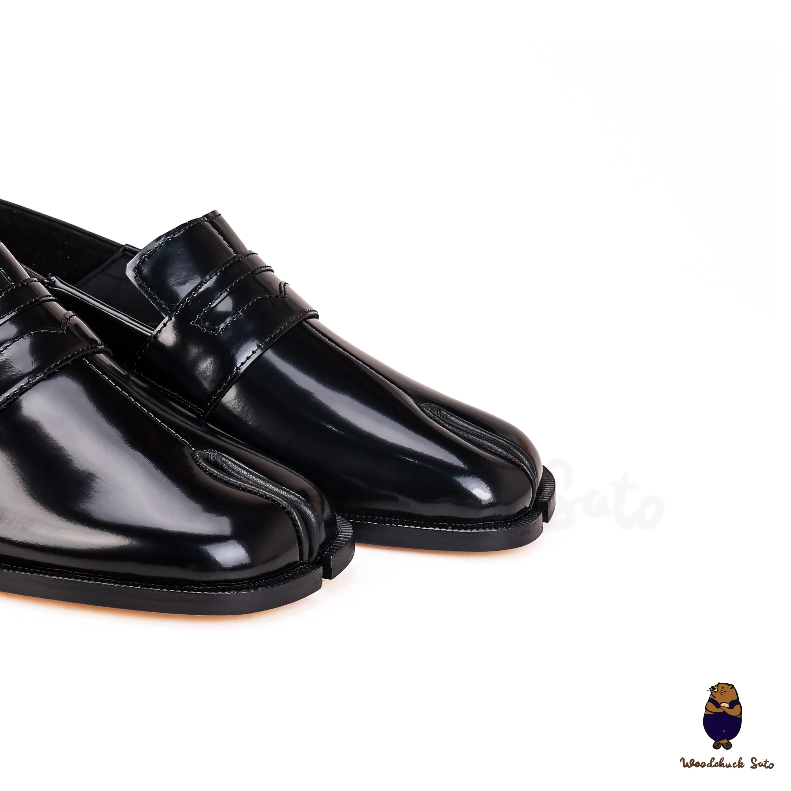 WoodChuckSato Women's Men's Vintage Black Tabi Split-Toe Cow Leather Flat Shoes Sizes EU 35-47